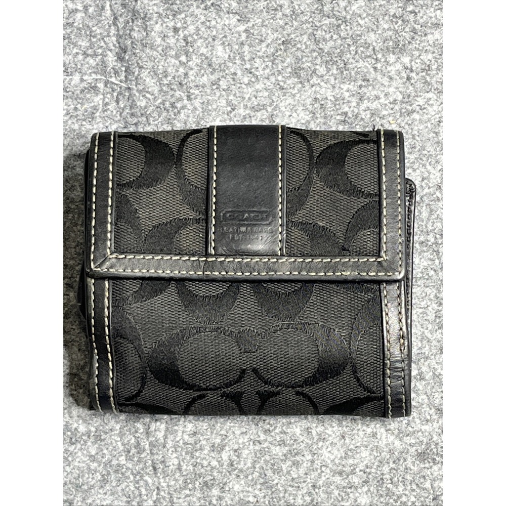 Coach‎ Leatherware Women's Small Black Canvas & Leather Wallet